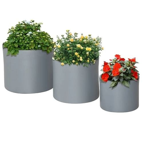 Set of 3 Stackable Round Outdoor Planters with Drainage