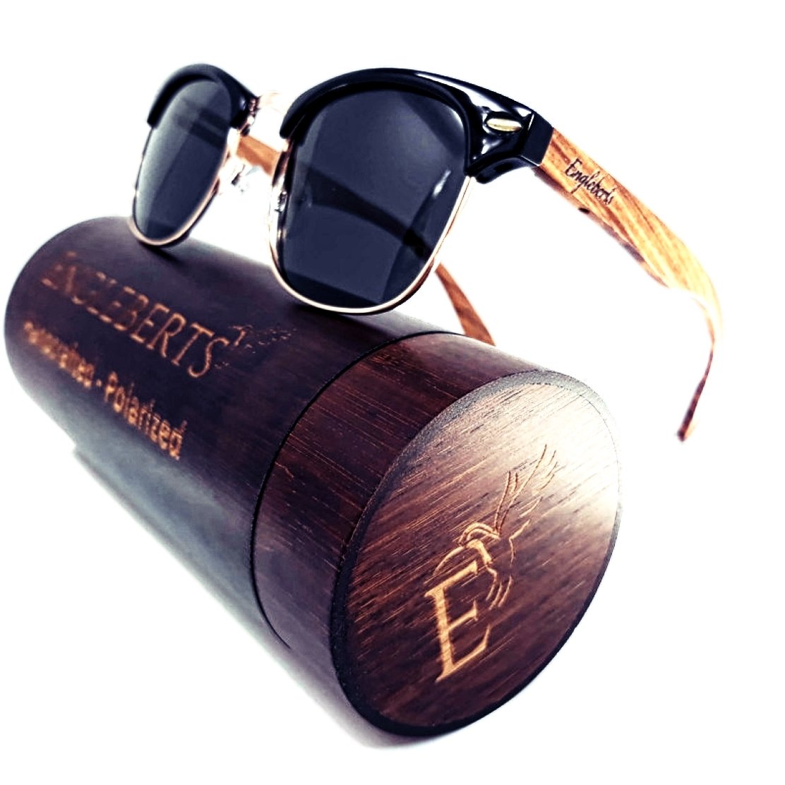 Walnut Wood Club Style Sunglasses With Bamboo Case