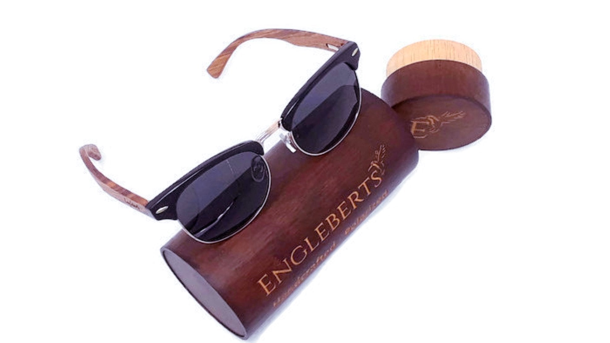 Walnut Wood Club Style Sunglasses With Bamboo Case