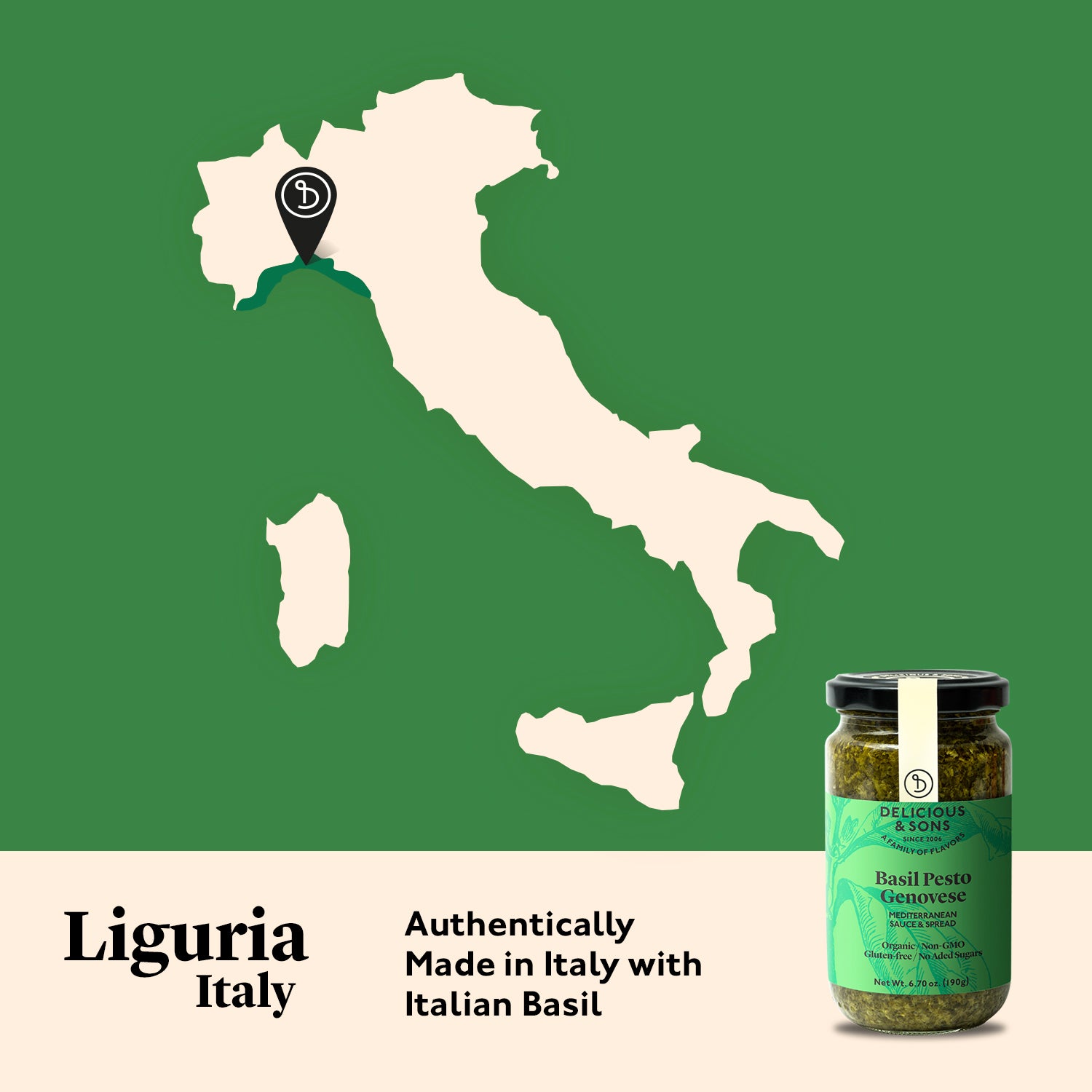 Delicious & Sons Organic Basil Pesto Genovese 6.70 oz.